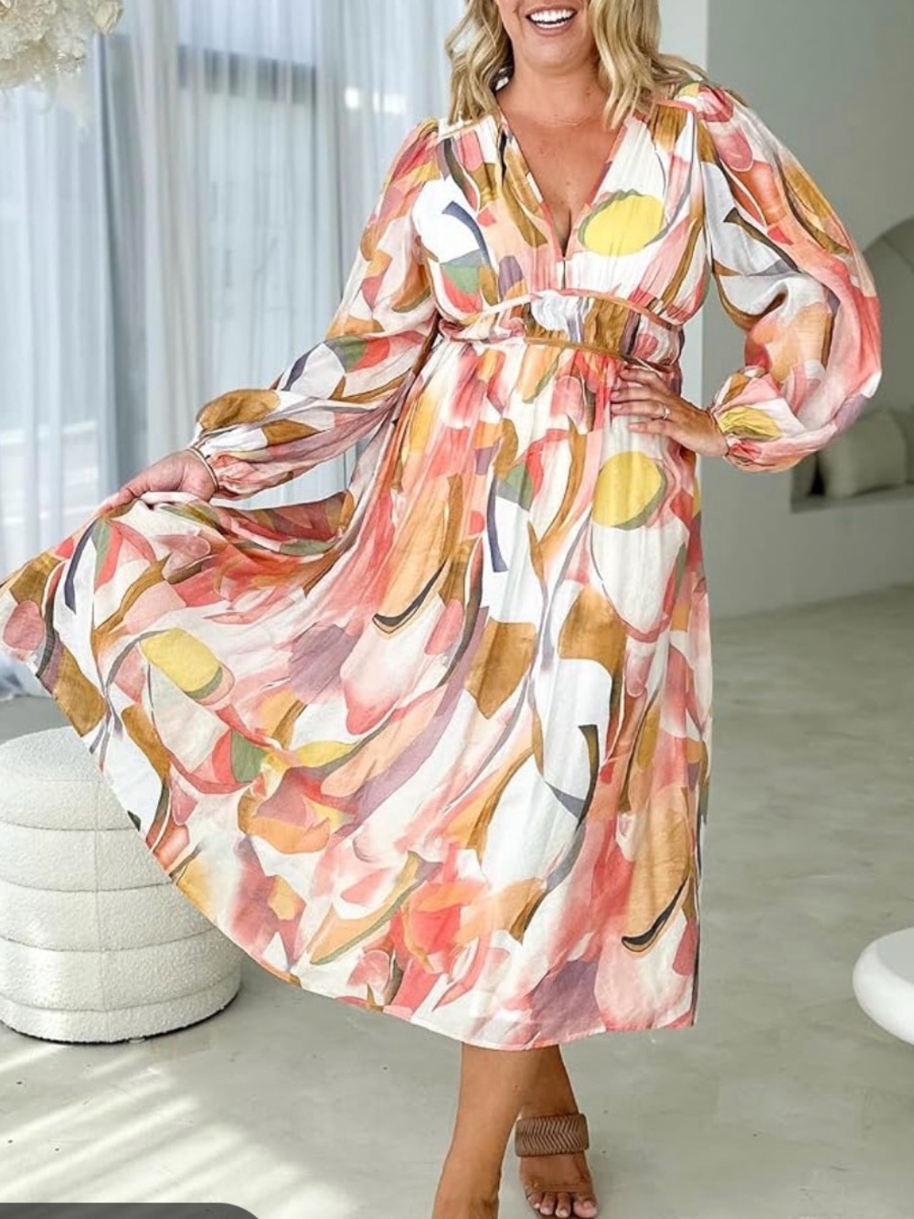 Sexy Midi Dress in Multi-pastel  Abstract Print! 🎉